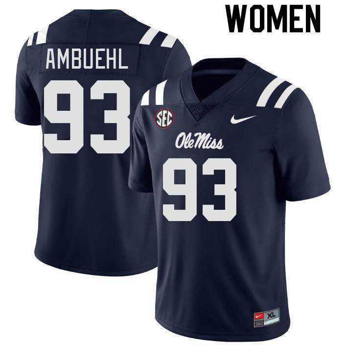 Women #93 Davis Ambuehl Ole Miss Rebels College Football Jerseyes Stitched Sale-Navy